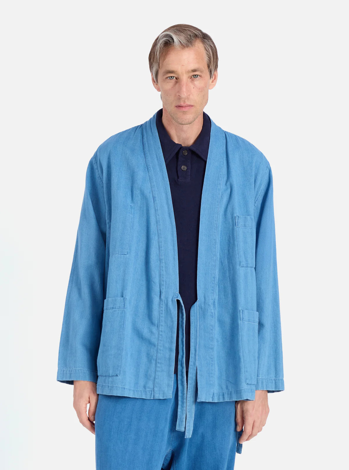 Kyoto Work Jacket in Washed Indigo Herringbone Denim