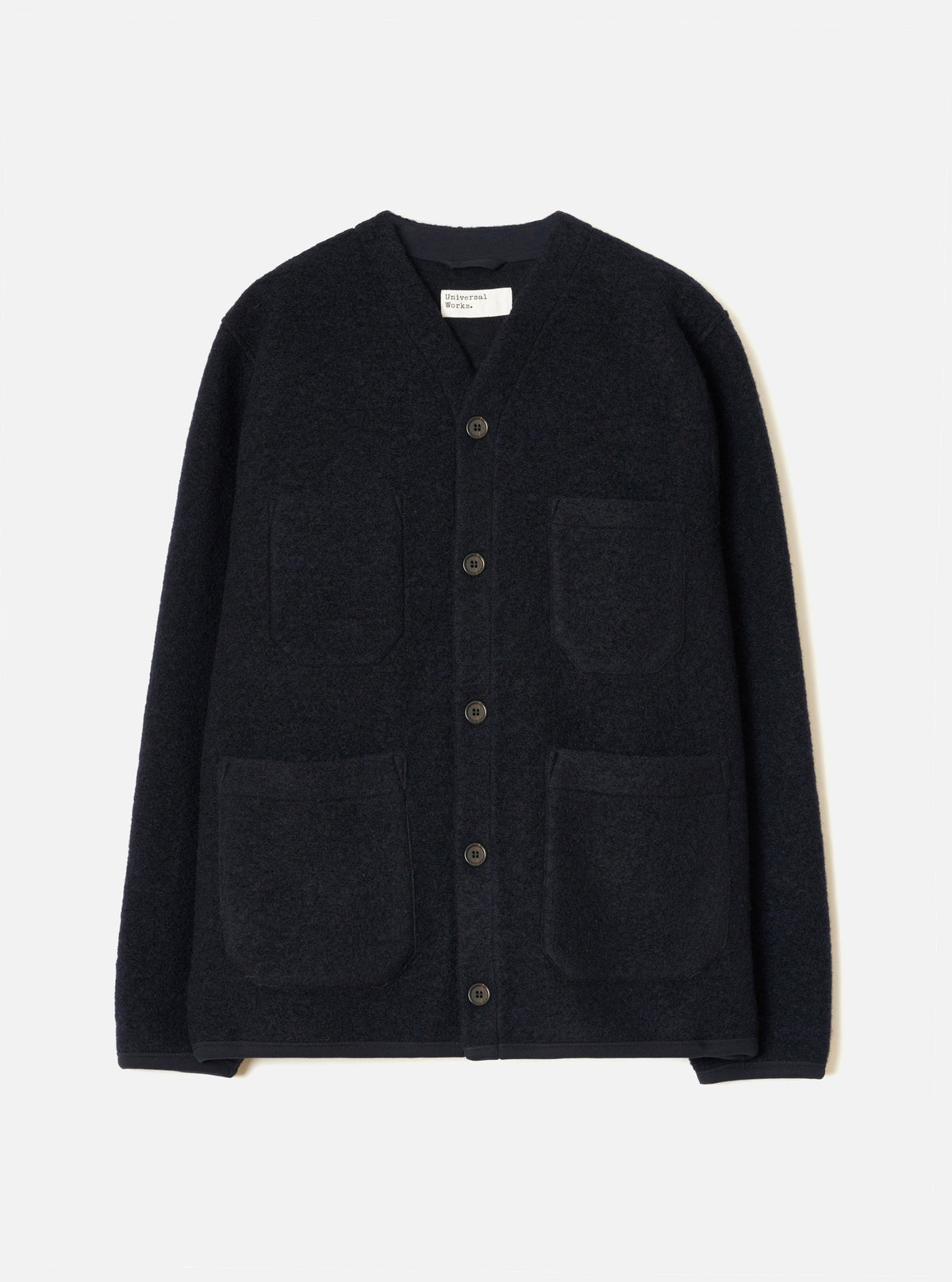 Navy Wool Fleece Cardigan - vue de face