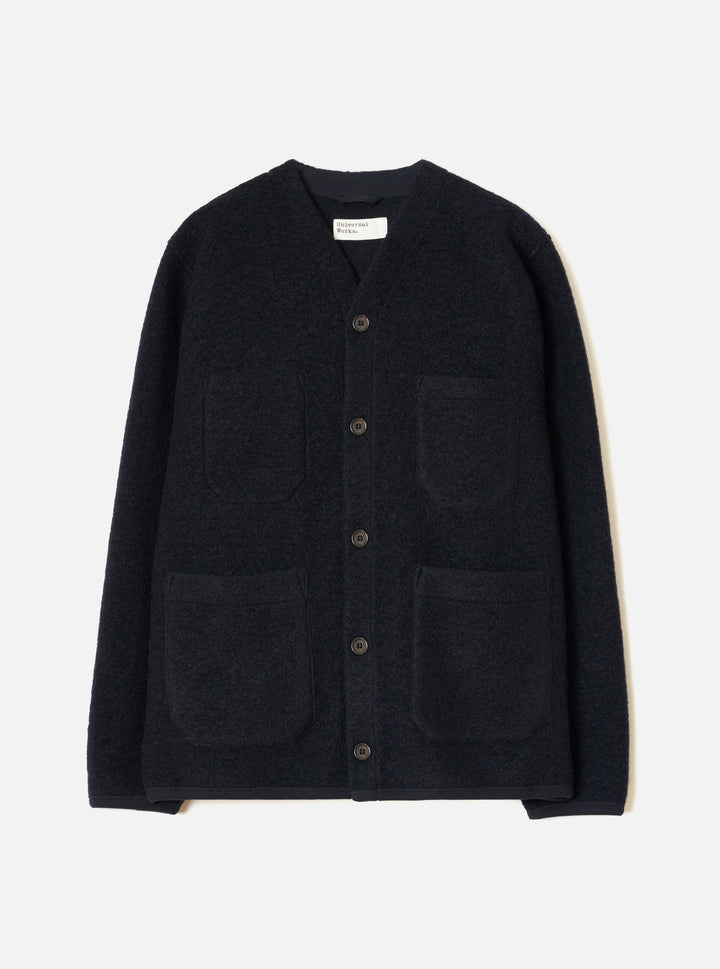 Navy Wool Fleece Cardigan - vue de face