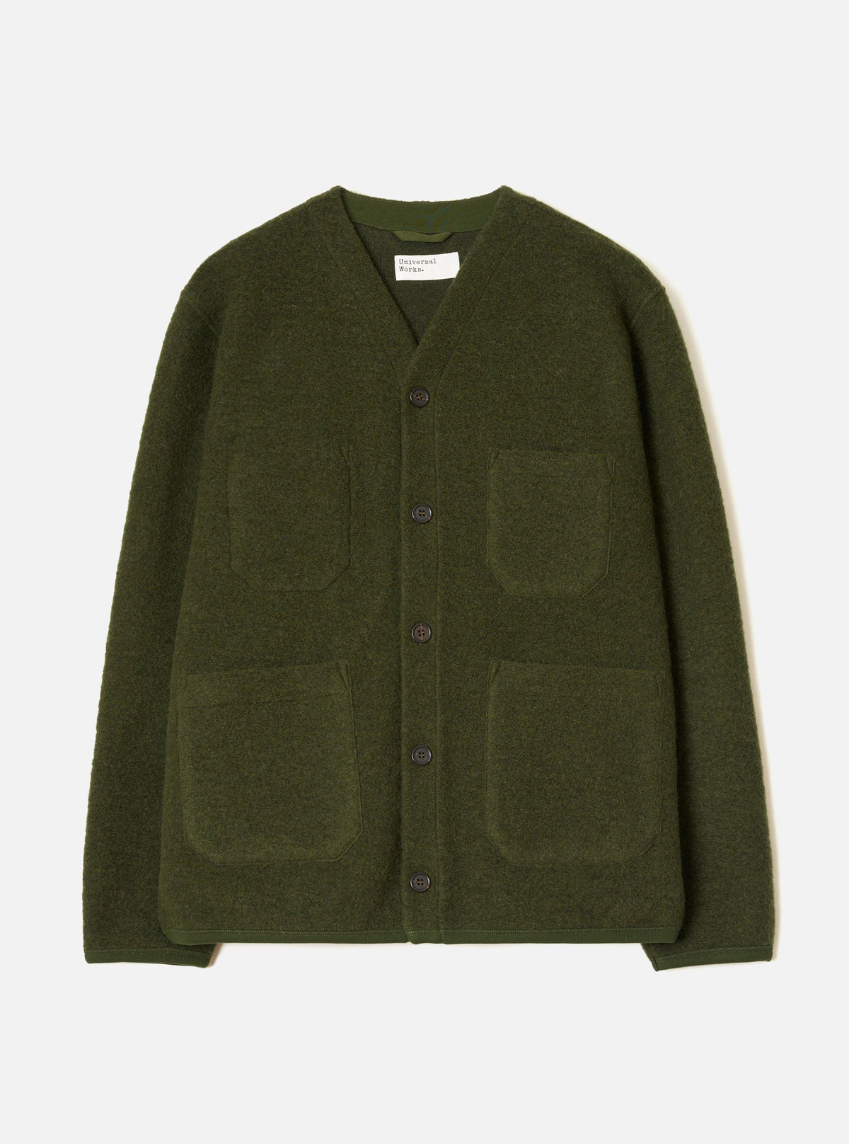 Olive Wool Fleece Cardigan - vue de face