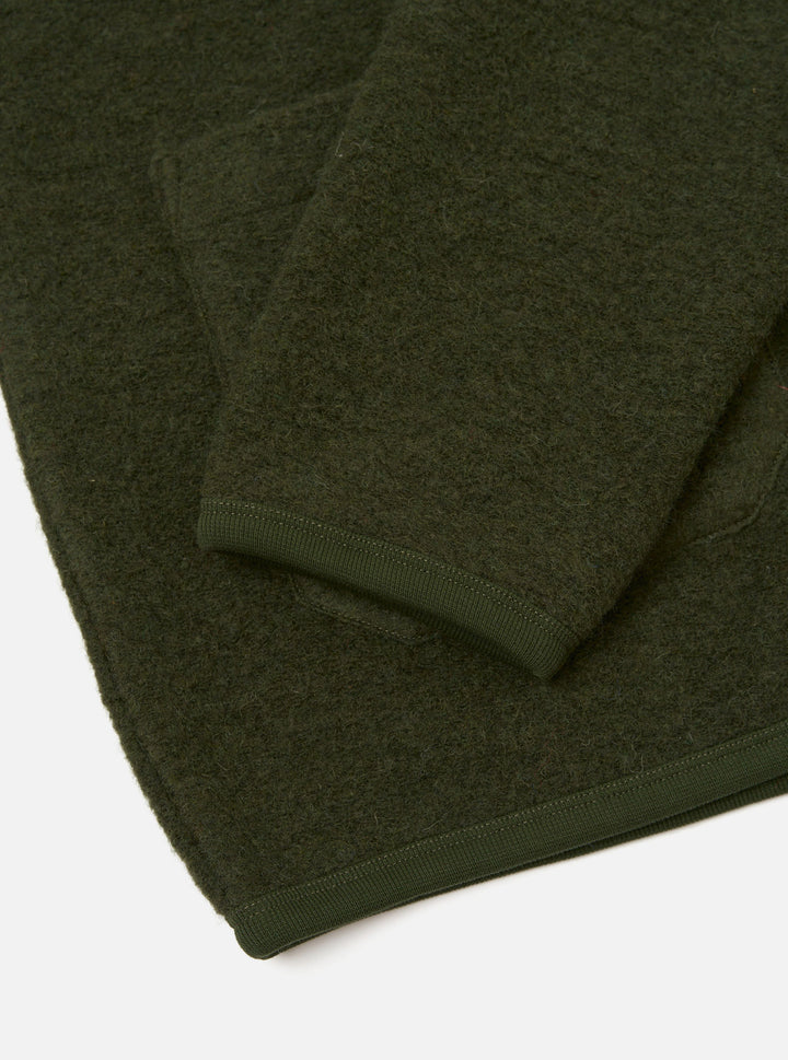 Olive Wool Fleece Cardigan - détail poignets