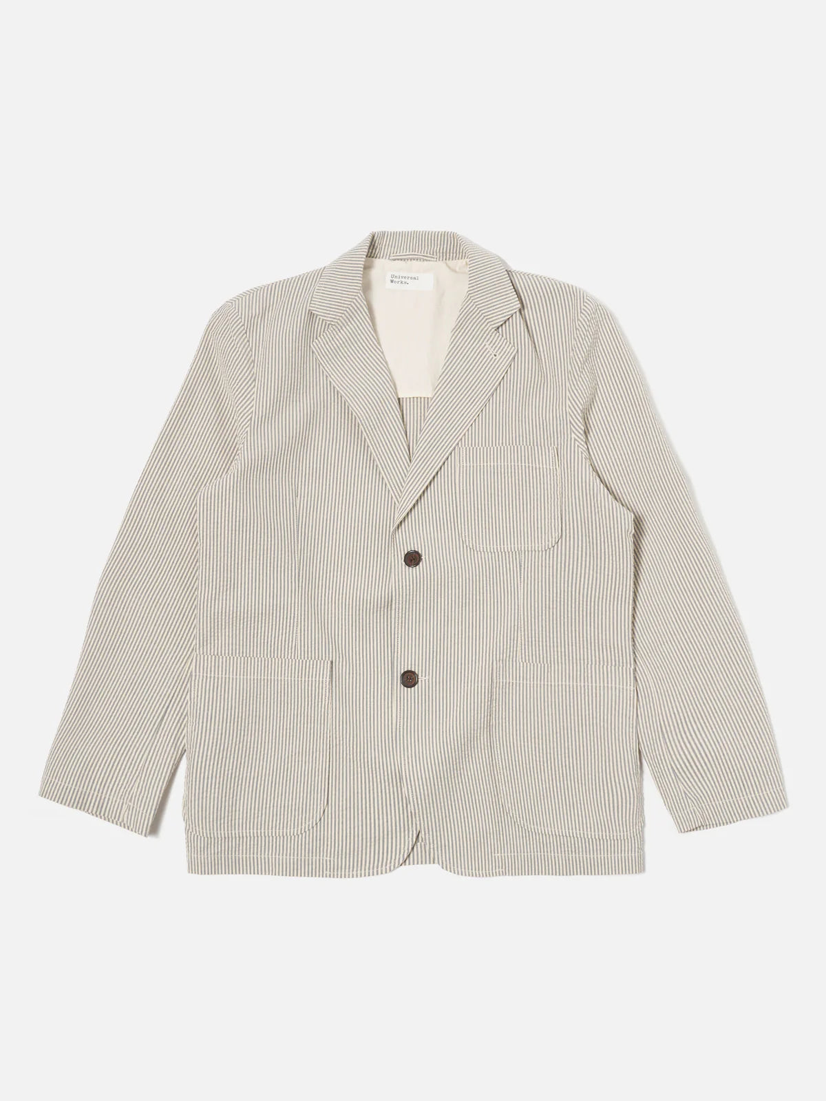 UNIVERSAL WORKS - "VESTE DERBY RAYURE" Gris 2 Boutons