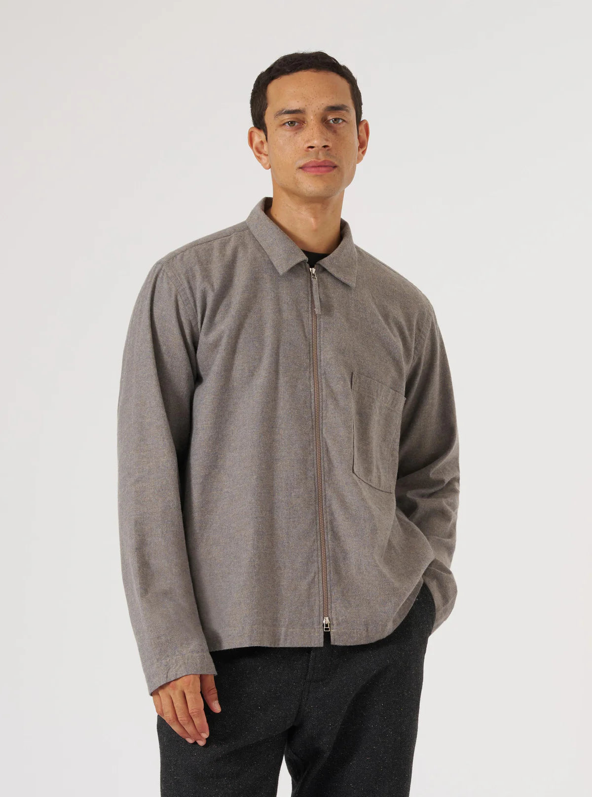 Brown Brushed Flannel Zip Shirt