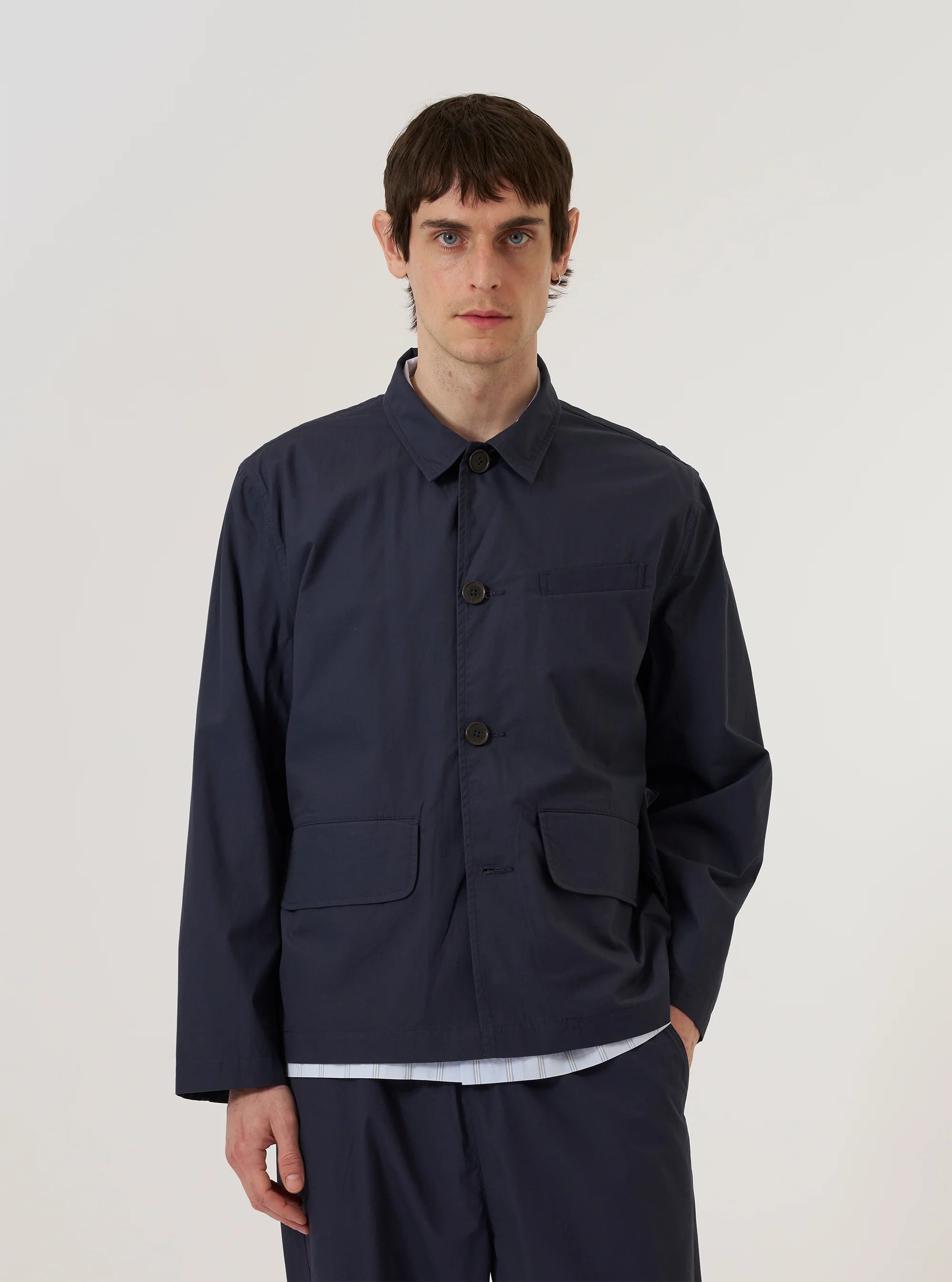 Navy Peached Poplin Franck Jacket - Navy