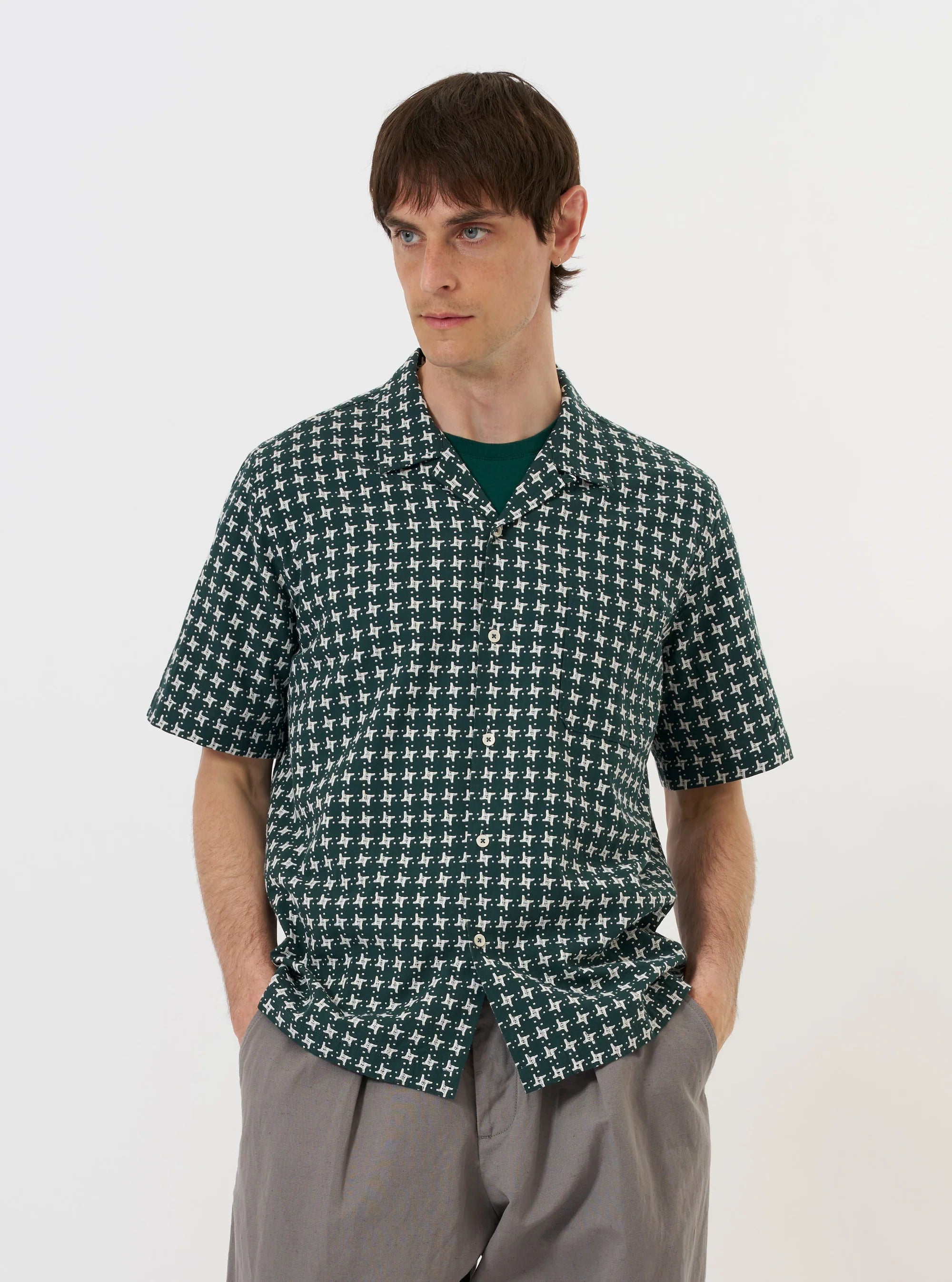 Chemise à manche courte - Green/White Rhodes 8 Cotton Road Shirt