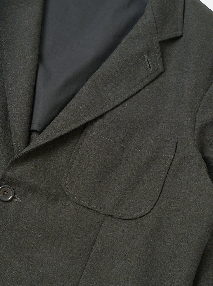 Olive Recycled Italian Tweed Two Button Jacket - détail manches