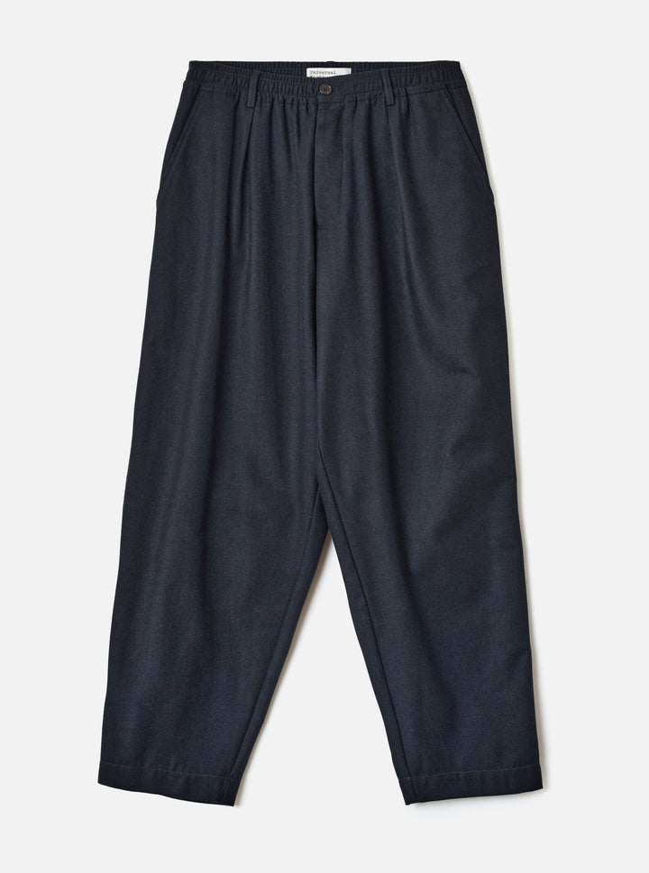 Navy Recycled Italian Tweed Pleated Track Pant - vue de face