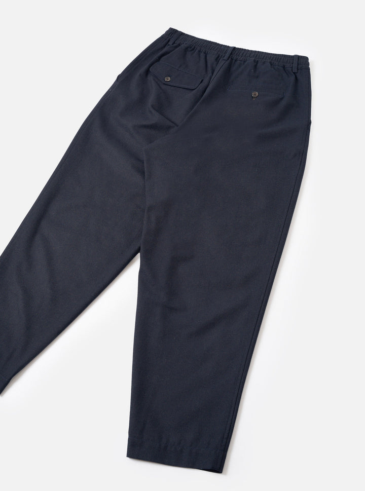 Navy Recycled Italian Tweed Pleated Track Pant - vue de dos