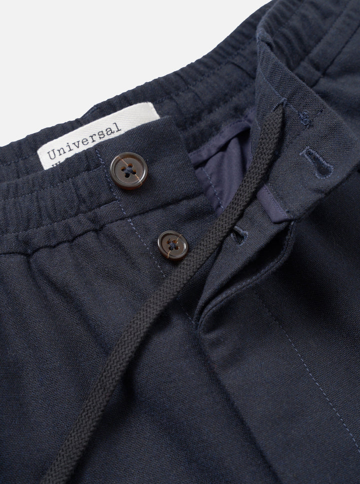 Navy Recycled Italian Tweed Pleated Track Pant - détail taille
