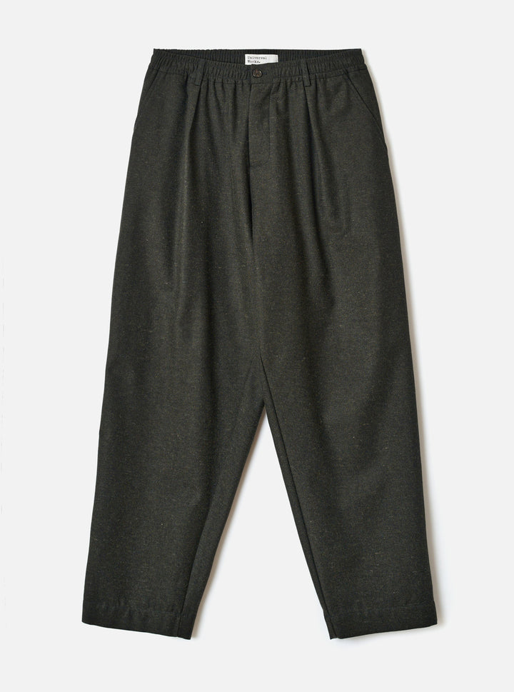 Olive Recycled Italian Tweed Pleated Track Pant - vue de face