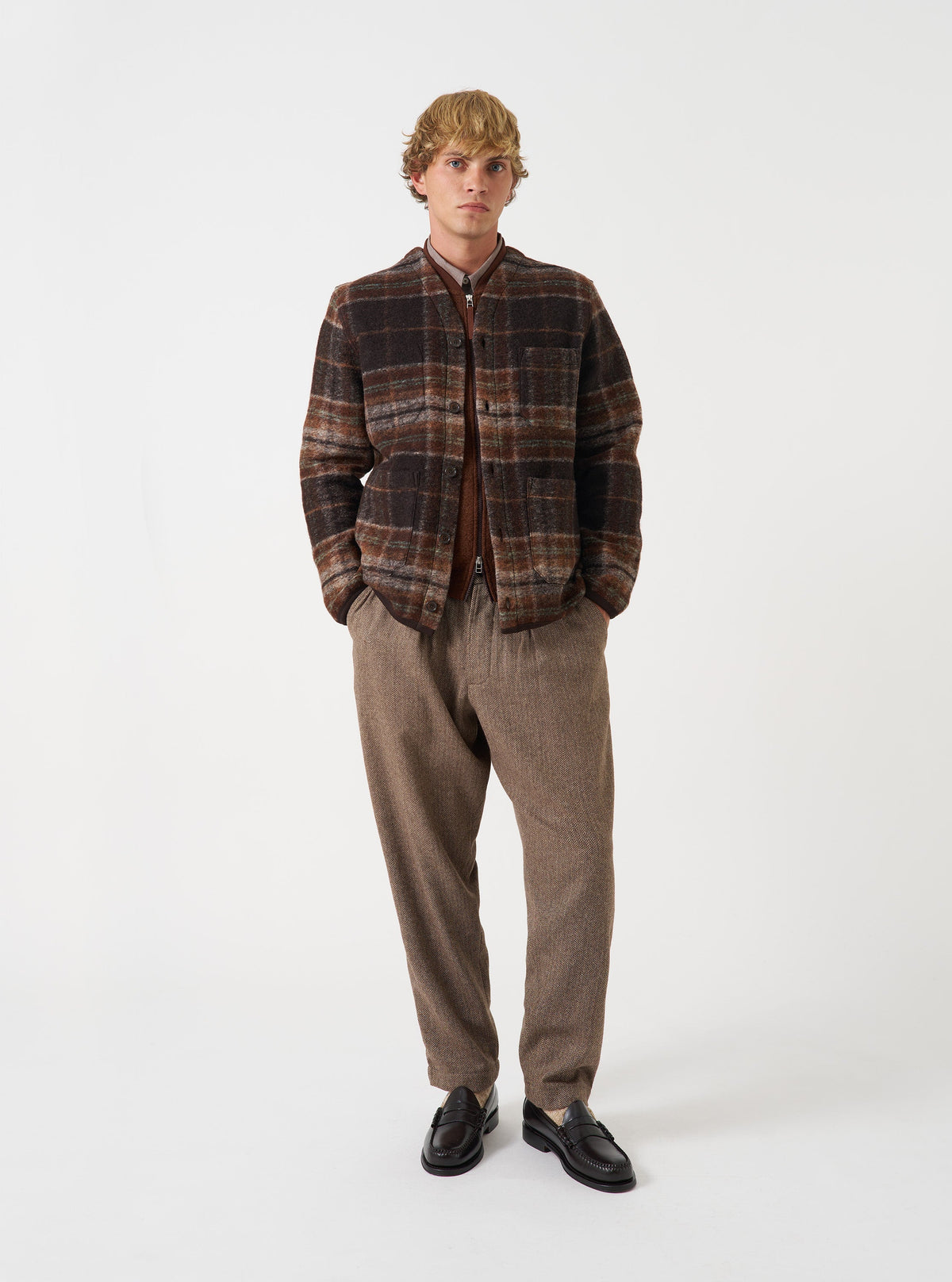 Cardigan Pino Wool Fleece marron - porté de face