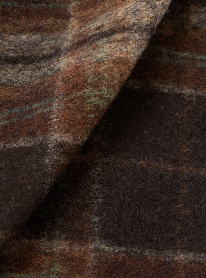 Pino Wool Fleece marron - détail tissu à carreaux