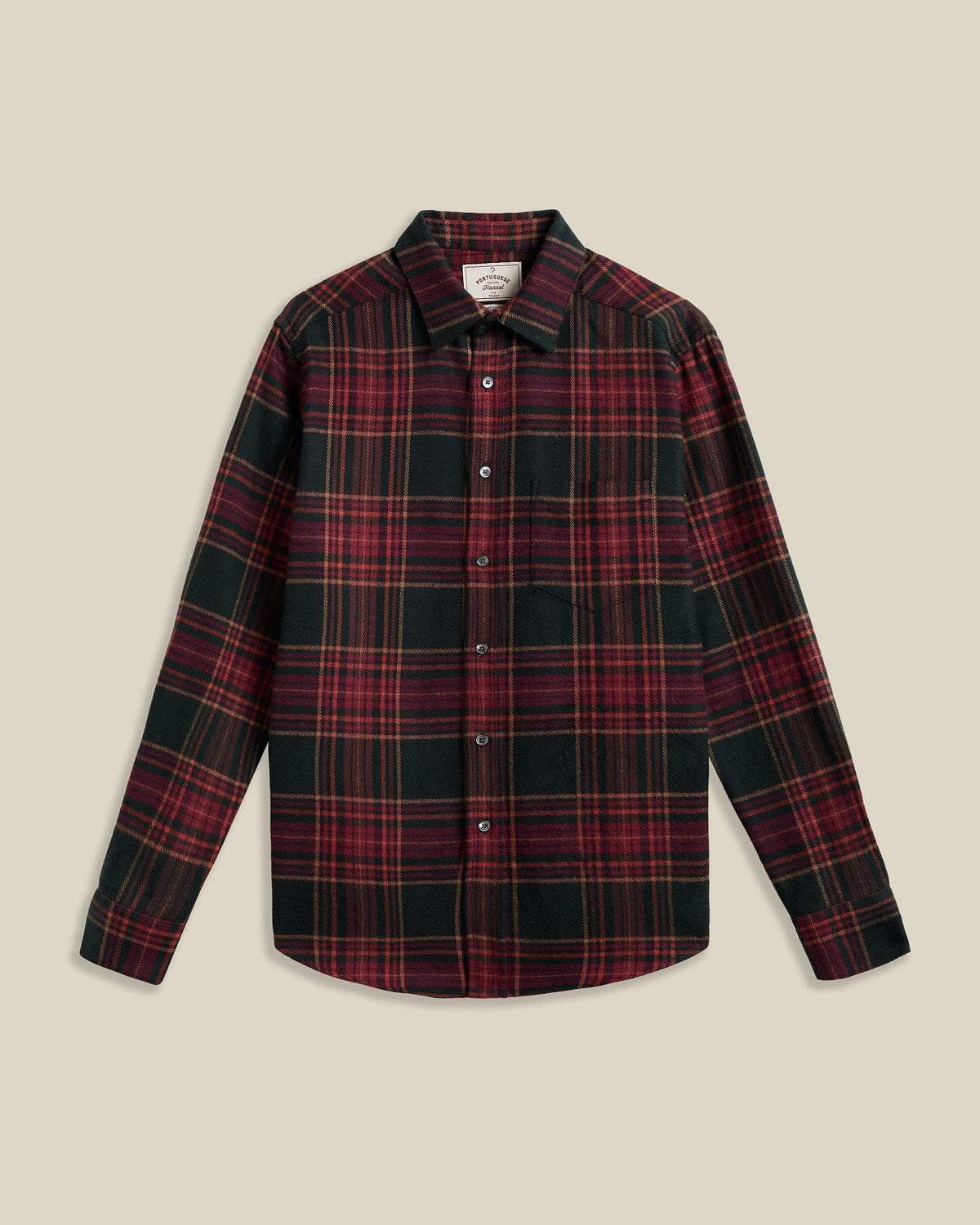Chemise flanelle BRAVIO Portuguese Flannel tartan bordeaux et vert - vue de face