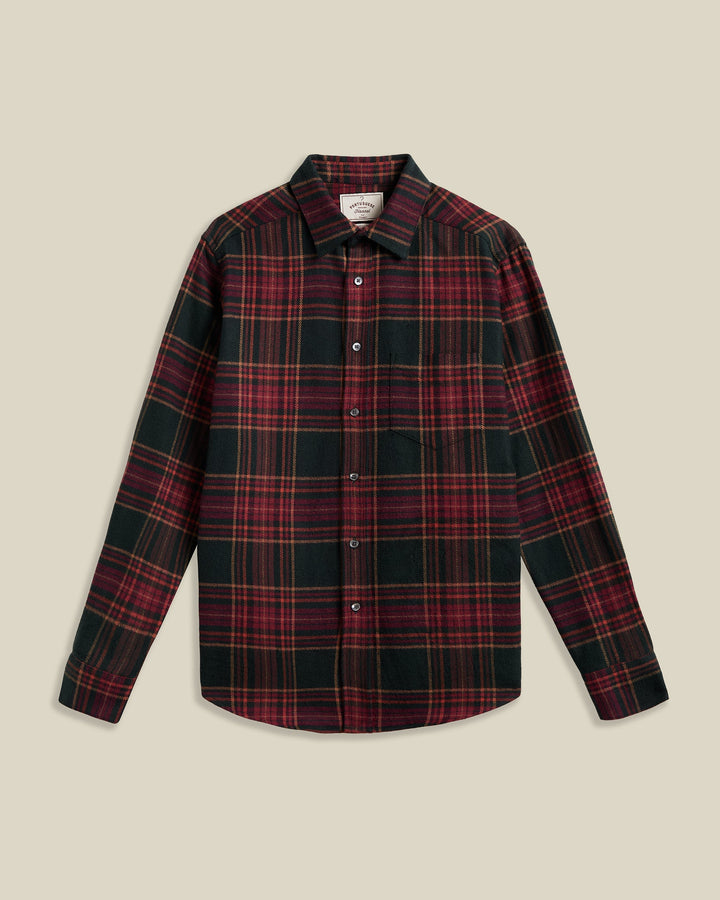 Chemise flanelle BRAVIO Portuguese Flannel tartan bordeaux et vert - vue de face