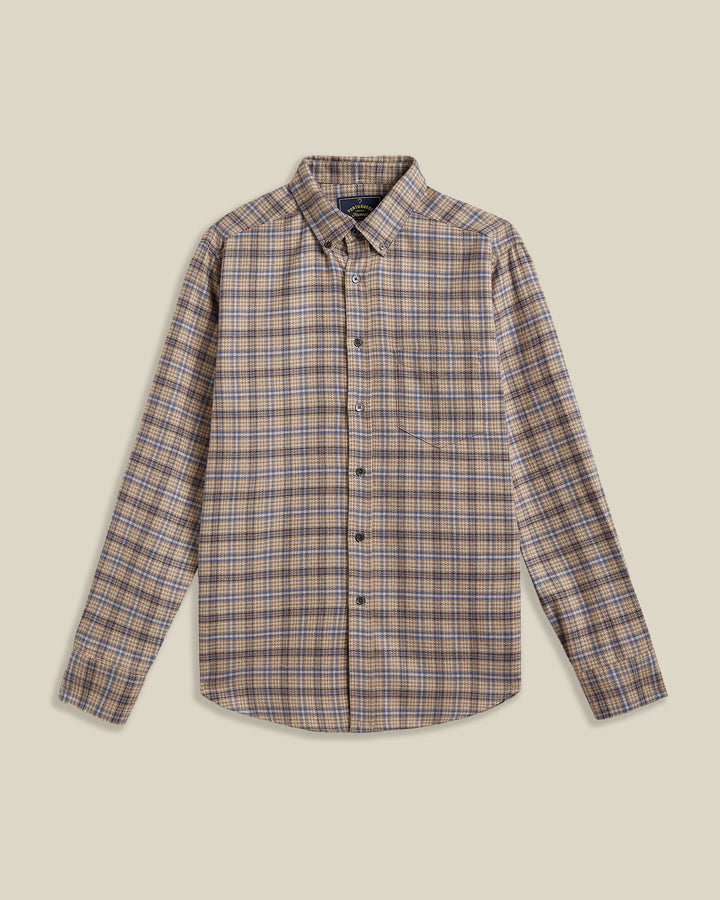 Chemise flanelle CEDAR Portuguese Flannel carreaux marron et bleu - vue de face