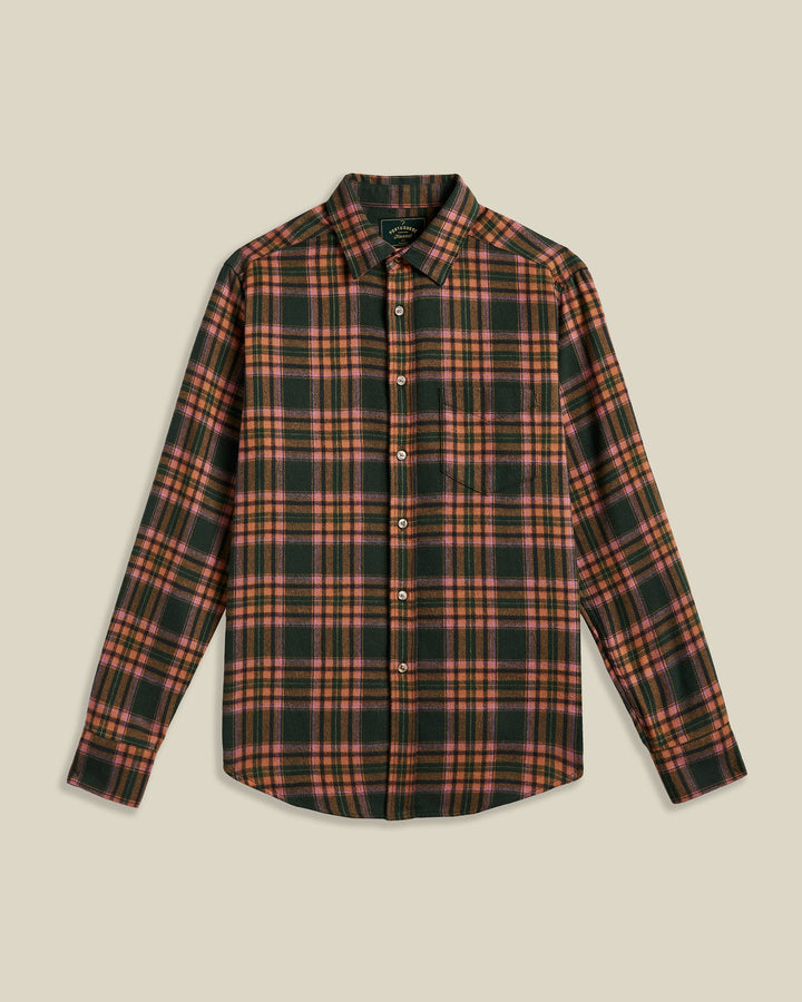 Chemise flanelle OLIVARA Portuguese Flannel verte à carreaux rose - vue de face
