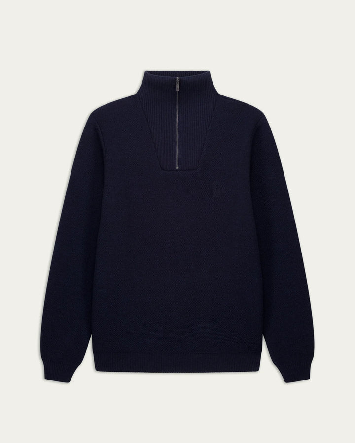 Pull col camionneur laine mérinos Youri Nitto Knitwear marine - face
