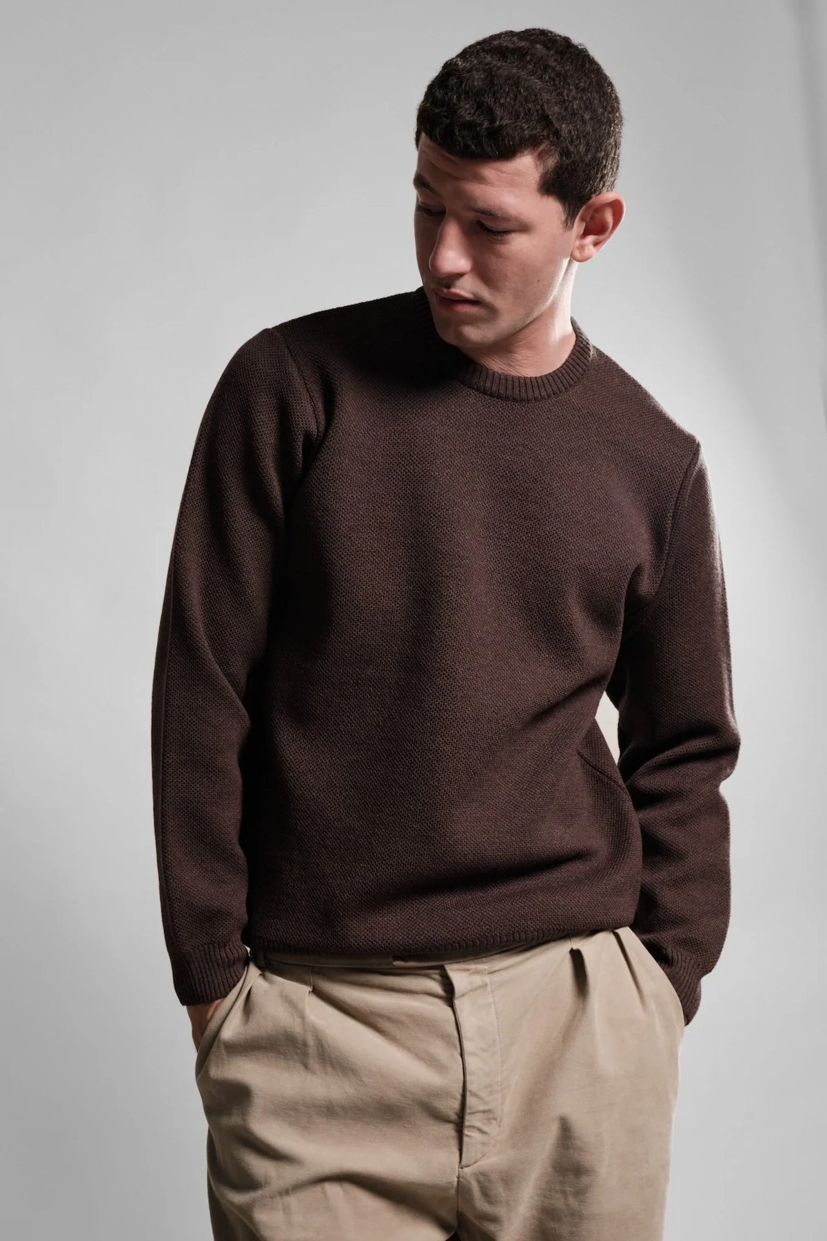 Pull col rond Youri Nitto Knitwear marron - laine mérinos
