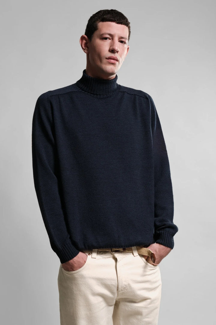 Pull col roulé Aris Nitto Knitwear marine - laine mérinos