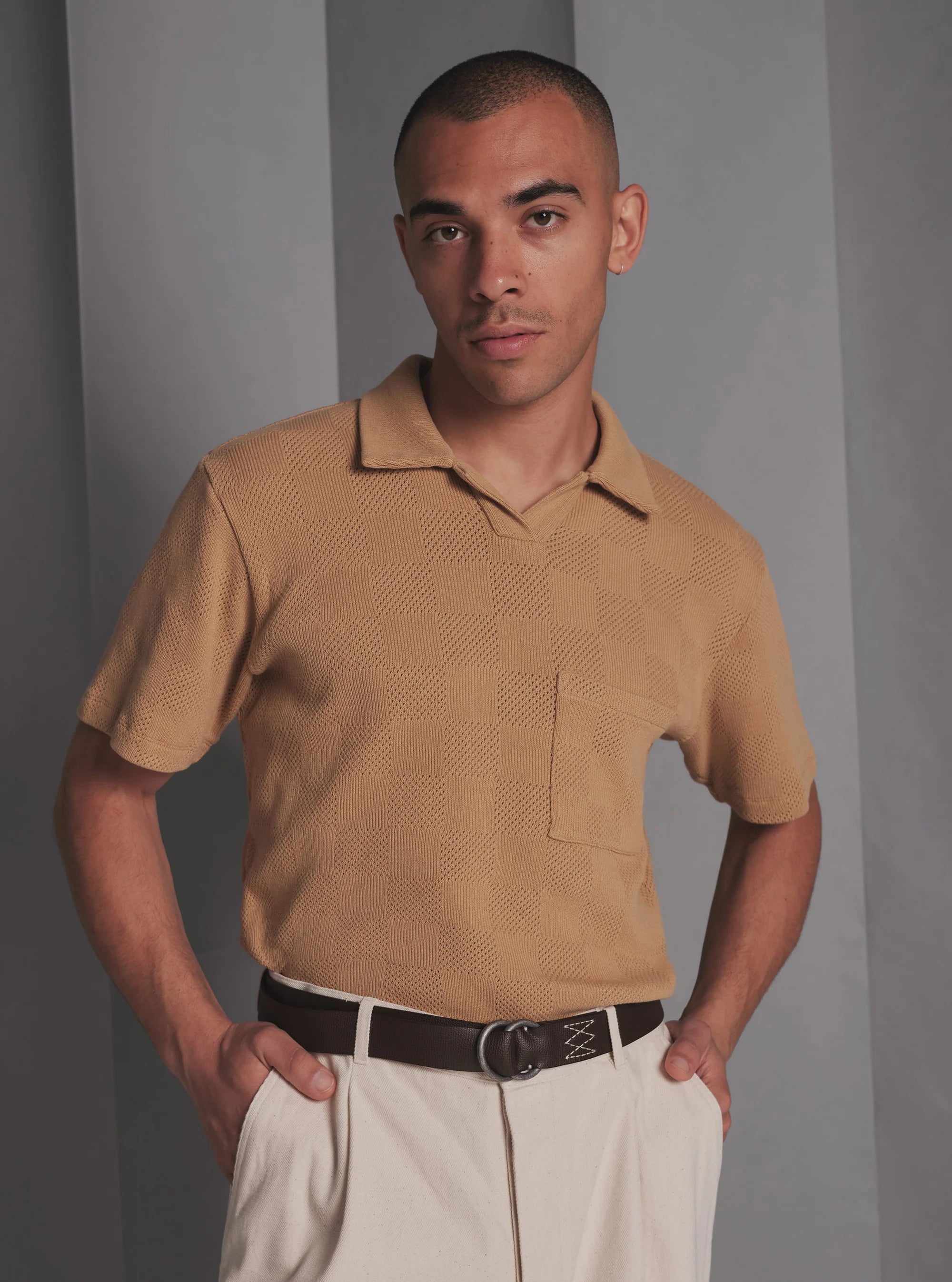 UNIVERSAL WORKS - Polo fantasy checkerboard Sable
