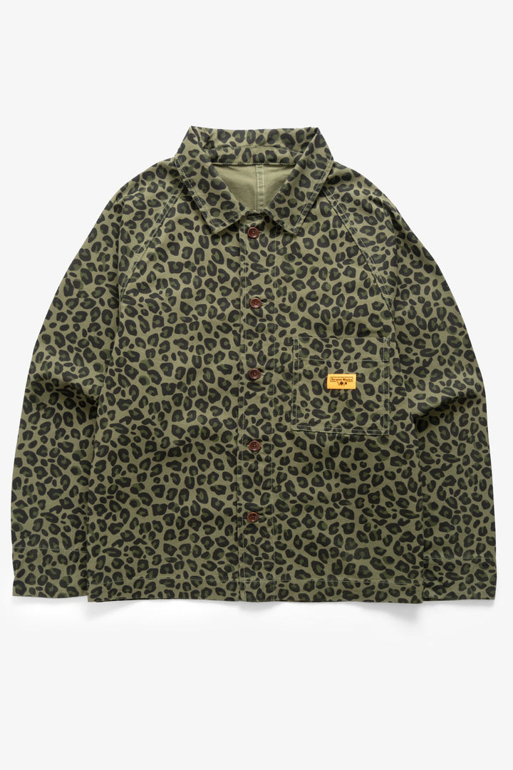Patterned Front Of House Jacket Green Leopard - vue de face