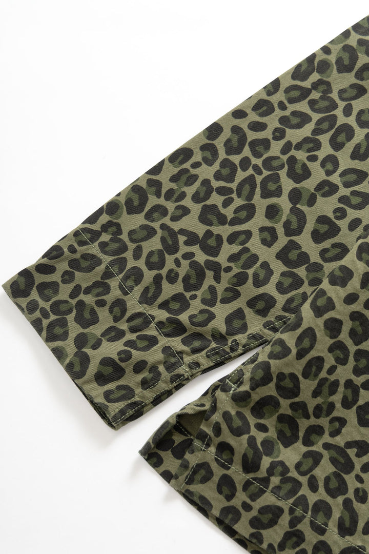 Patterned Front Of House Jacket Green Leopard - détail