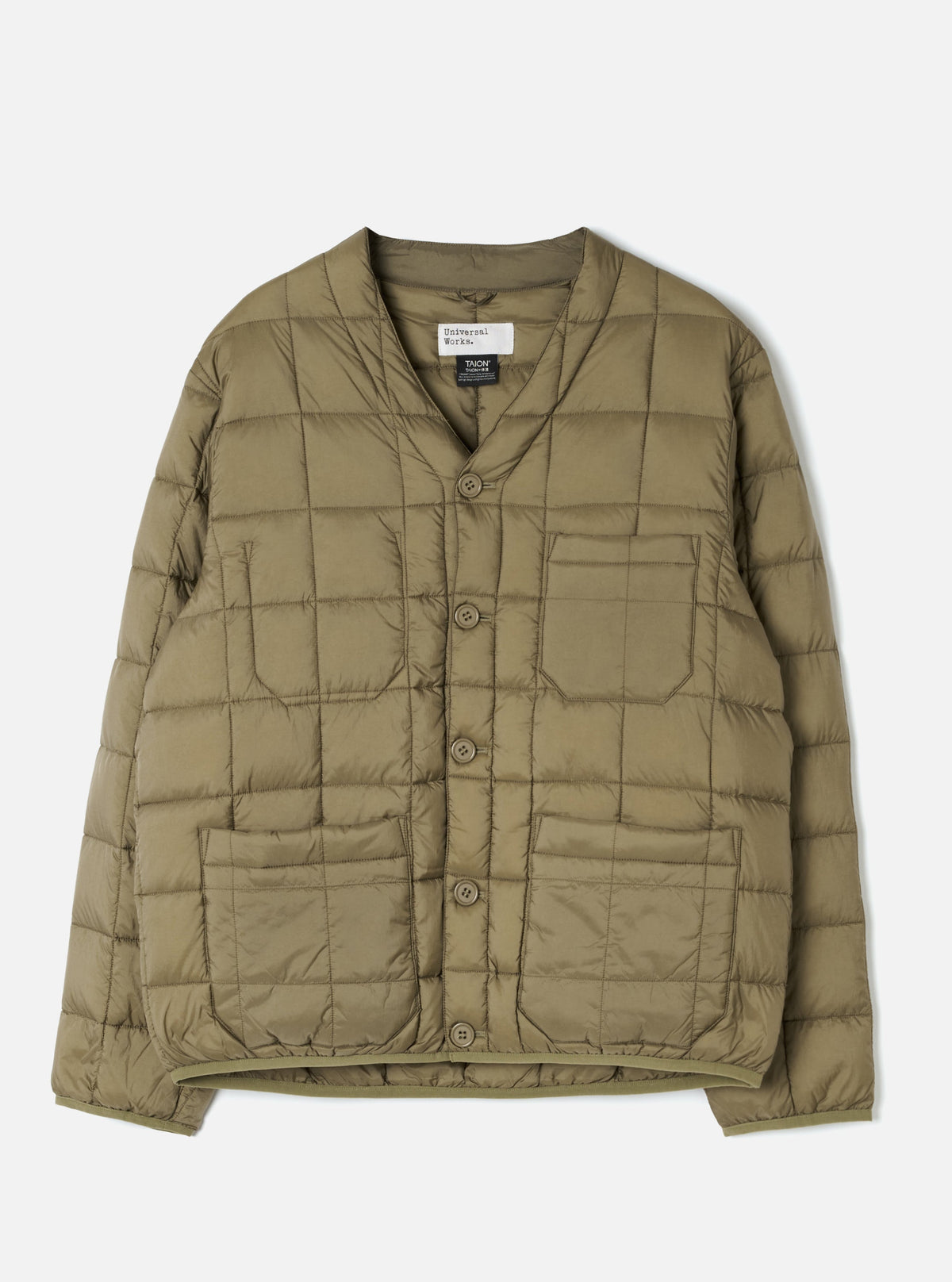 Down Cardigan vert Universal Works x TAION - vue de face