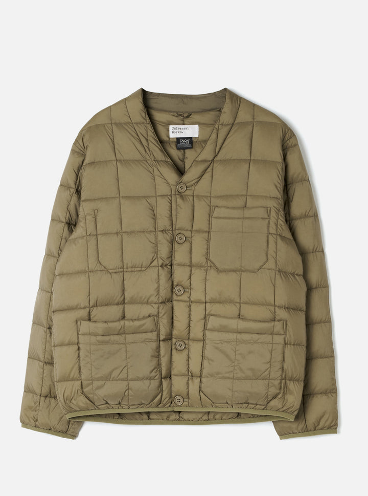 Down Cardigan vert Universal Works x TAION - vue de face