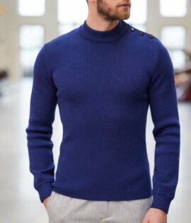 Pull Homme – ADRIAN – Outremer – Pull marin uni 100% laine vierge