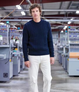 SIMON – Pull torsadé 100% laine vierge – BLEU MARINE